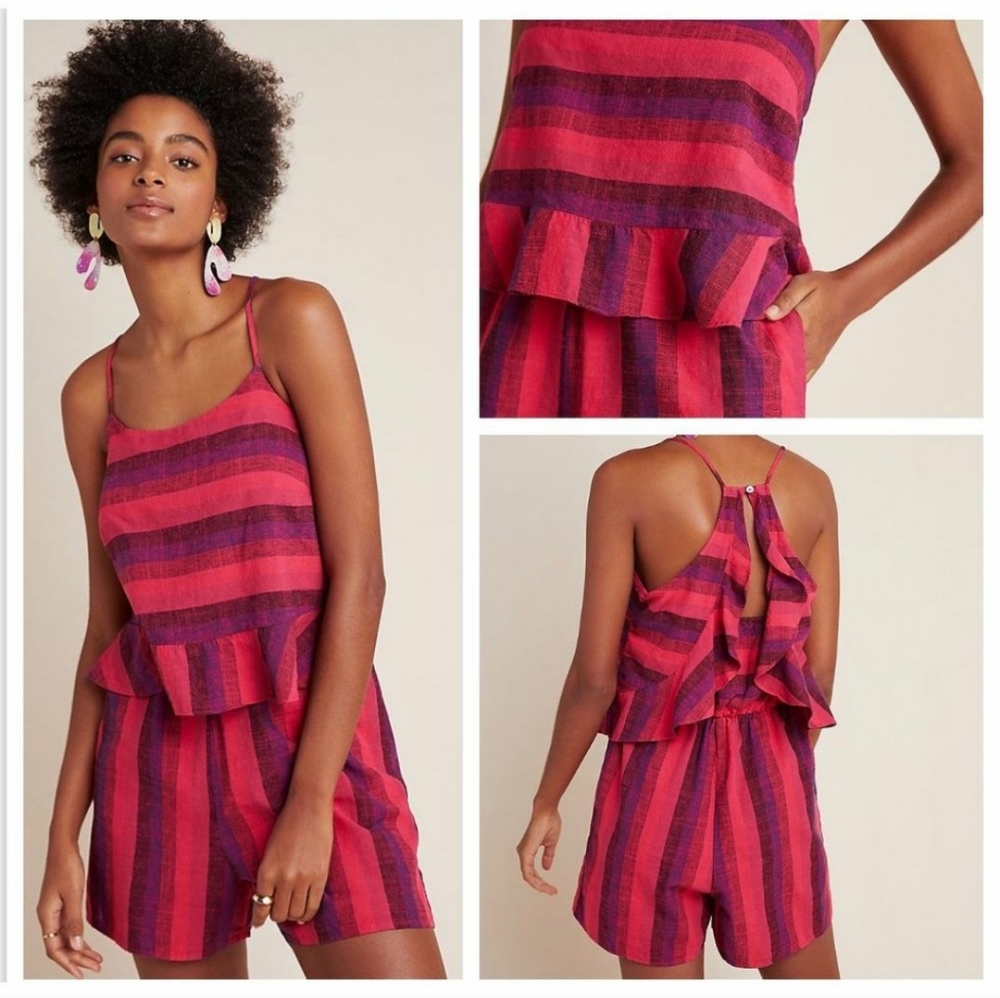 Amadi by Anthropologie Striped Linen Romper NWT